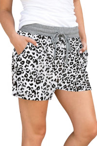 White Leopard Print Drawstring Waist Shorts