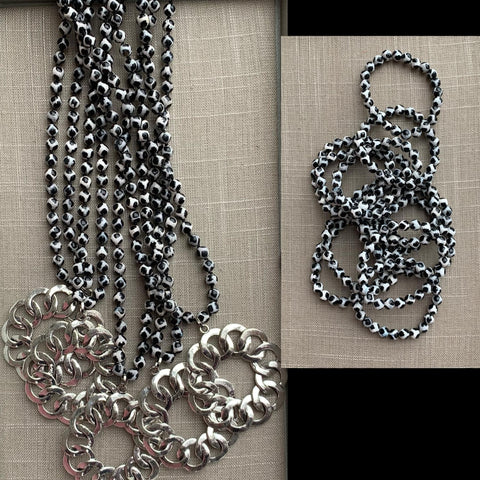 BLACK AND WHITE TURTLE AGATE BEADED NECKLACE & BRACELET