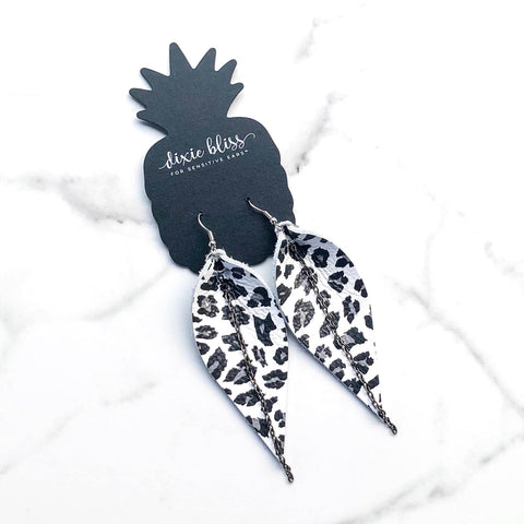 MALEFICENT *SNOW LEOPARD DIXIE BLISS LEATHER EARRINGS