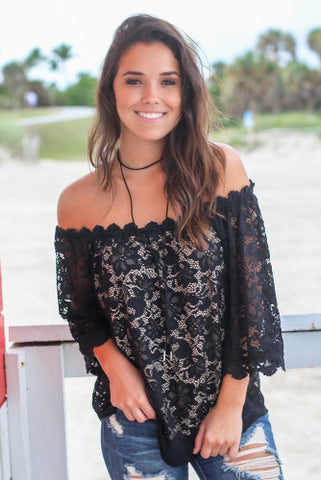 Black Lace Off Shoulder Top
