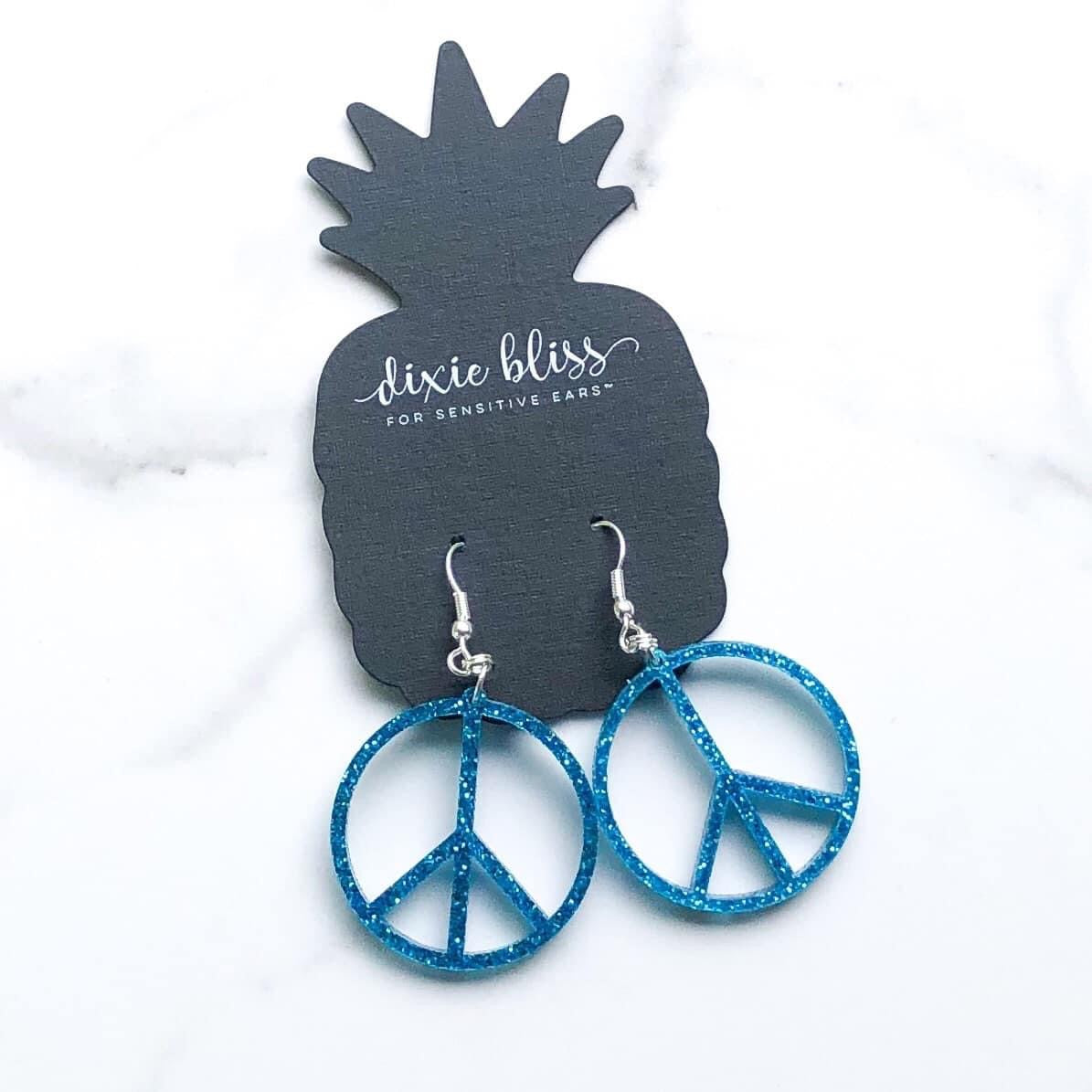 MINI BLUE PEACE SIGN DIXIE BLISS EARRINGS