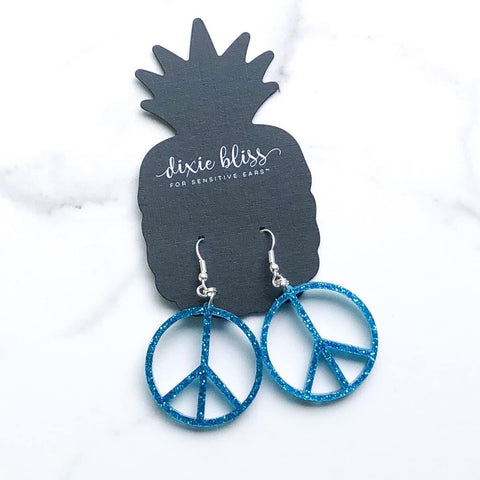 MINI BLUE PEACE SIGN DIXIE BLISS EARRINGS
