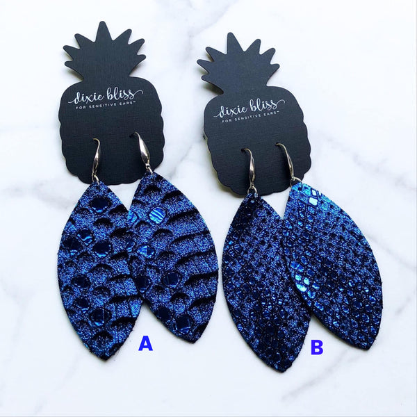 EDEN LEAF FRINGE DIXIE BLISS EARRINGS * ROYAL METALLIC PYTHON