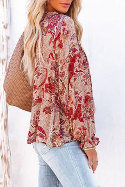 Pink Split V Neck Printed Blouse
